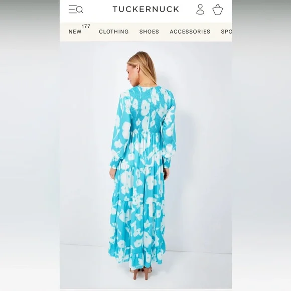 Tuckernuck Turquoise Watercolor Floral Libby Dress - Picture 2 of 5